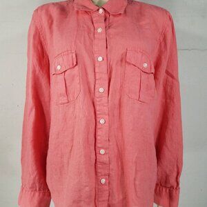 Talbots coral pink 100% Irish Linen button front blouse shirt womens 2X